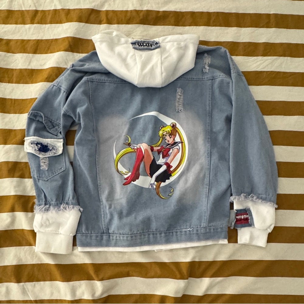 Women's Blue Denim Jean Jacket with Graphic